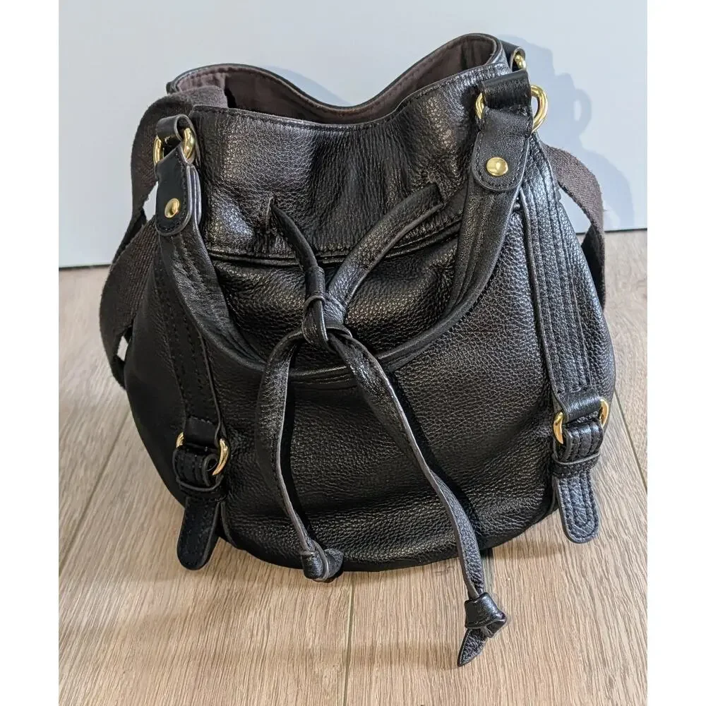The Sak Kedzie Brown Pebbled Leather Bucket Hobo Bag Gold Hardware